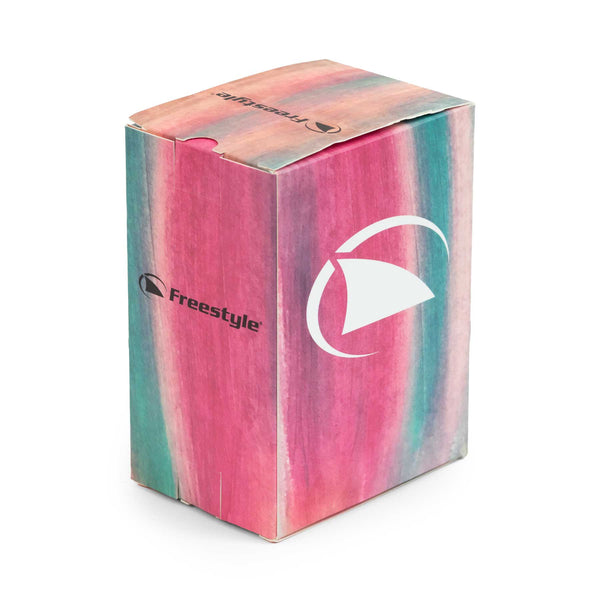 A rectangular box with Rainbow Sorbet stripes, labeled Freestyle, featuring the Sage Erickson Shark Classic Clip.