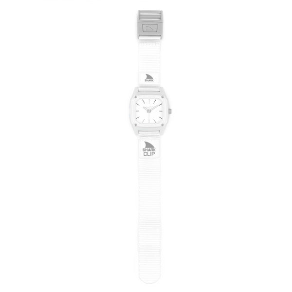 Freestyle SHARK CLASSIC CLIP: Water-resistant wristwatch featuring a minimal design and an adjustable white strap.