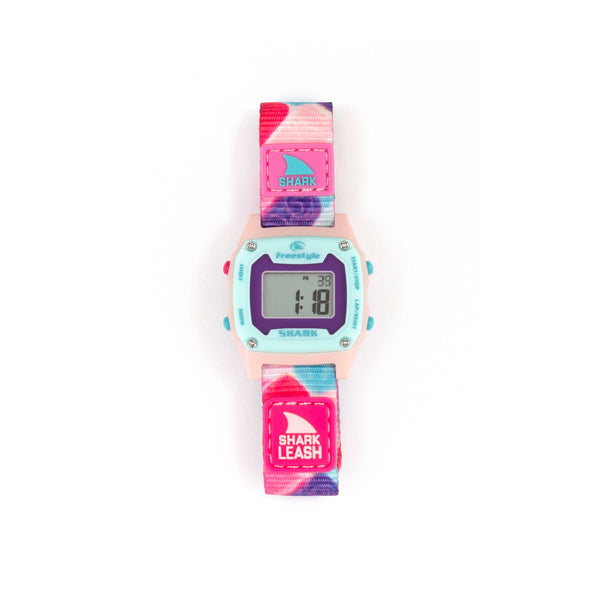 Freestyle SHARK MINI CLIP PIXIE CHIPS: digital wristwatch with tie-dye strap, showing 1:18.