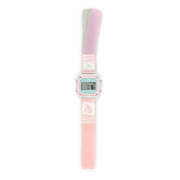 Freestyle SHARK CLASSIC LEASH BASHFUL: a digital wristwatch featuring a pastel pink and green Shark Leash strap.