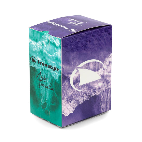 AMBER TORREALBA SIGNATURE SHARK CLASSIC CLIP REFLECTION watch by Freestyle with a mirror-finished lens and an abstract teal/purple design.