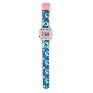 Freestyle SAGE ERICKSON SIGNATURE SHARK CLASSIC CLIP BLUE SAGE PALM featuring a tropical leaf pattern.