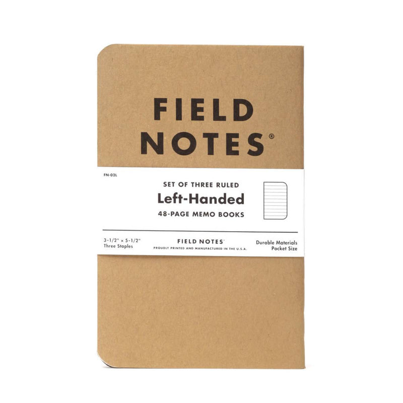 Freestyle USA LEFT-HANDED NOTEBOOK set: three brown 48-page memo books with a white paper band designed for southpaws.