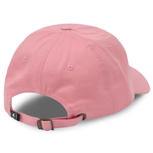 Back view of the Freestyle Dad Cap Signature Cotton Unstructured in pink, showing the pastel pink cotton fabric with an adjustable metal buckle strap and woven Freestyle tag.