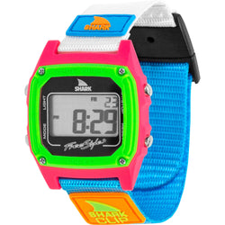 Freestyle SHARK CLASSIC CLIP BLACK/NEON: digital wristwatch with neon face and black strap—retro-futurism on your wrist.